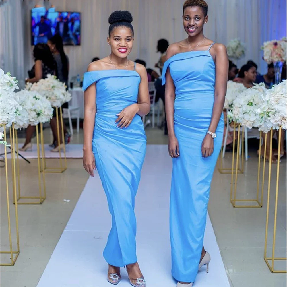 

Customized Simple One Shoulder Mermaid Bridesmaid Dresses Boat Neck Sleeveless Pleat Wedding Party Dress Robe De