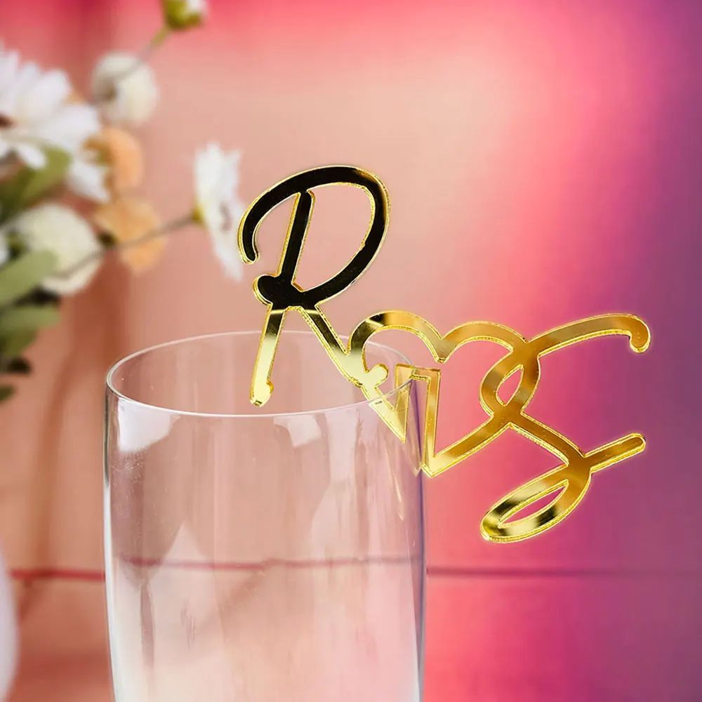 Personalised Drink Tags Initials Heart Wedding Drink Stirrers Wine Charm Glass Markers laser Acrylic Cocktail Champagne Charms