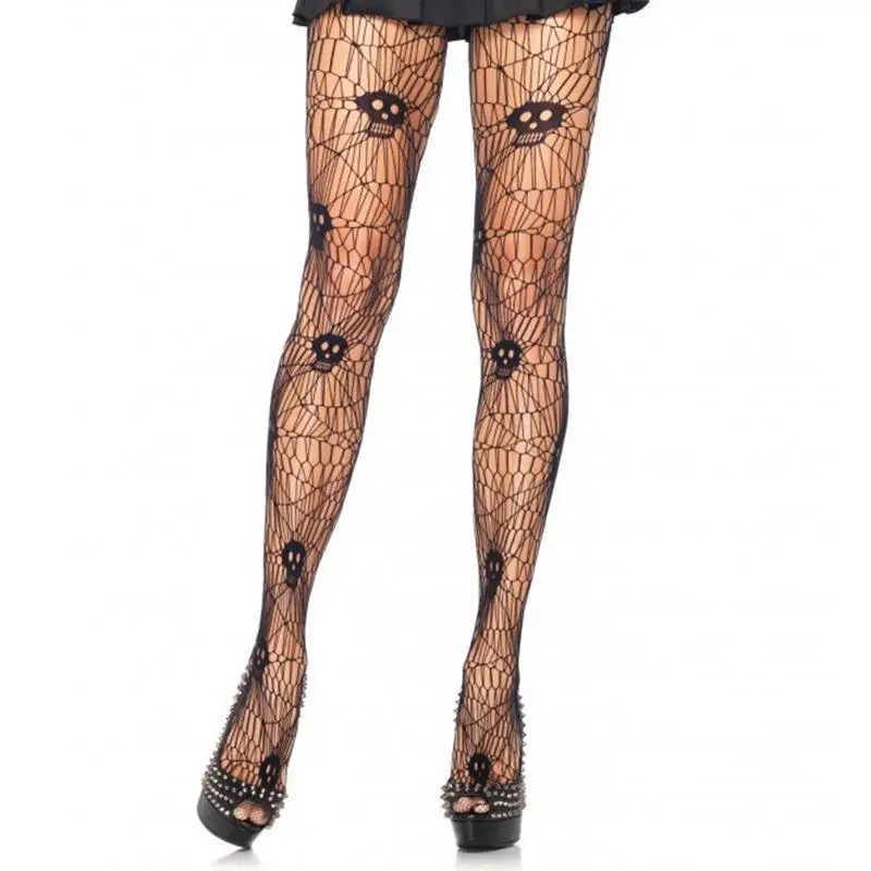 loween Sexy k Embroidery Skull Spider Net Stoings Hollow out Torn Finet Leggings Translucent Women's Panhose