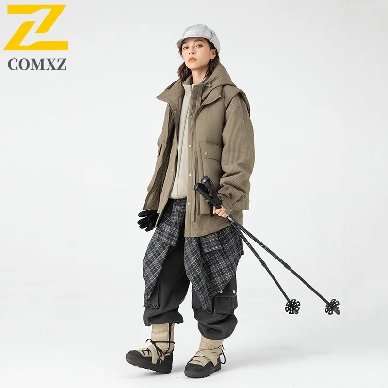 معطف منتفخ محايد من COMXZ قسط في الهواء الطلق الثلوج رشاقته الدافئة أسفل سترة بطة أسفل 3 في 1 الطبقة الداخلية معطف الخريف مقاومة البرد