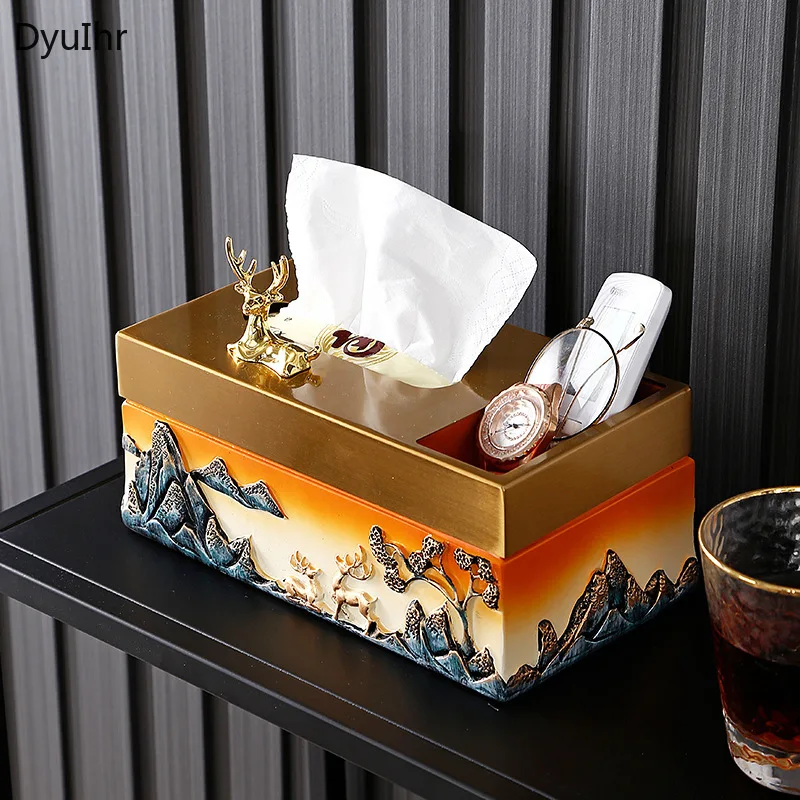 

DyuIhr three-dimensional carved resin tissue box multifunctional desktop storage home decoration living room Pumping paper box