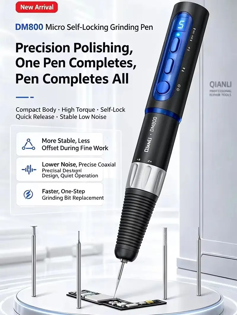Qianli DM800 Self‑Locking Micro Grinding Pen Multi‑Function Electric Polisher Bit Set for Phone Board IC Trimming, PCB Cleaning