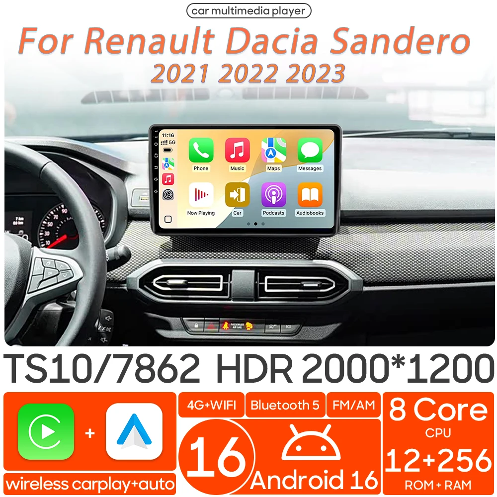 Android 16 For Renault Dacia Sandero 2021 - 2023 Car Multimedia Player Carplay Auto Head Unit Radio Video Navigation GPS 2din BT