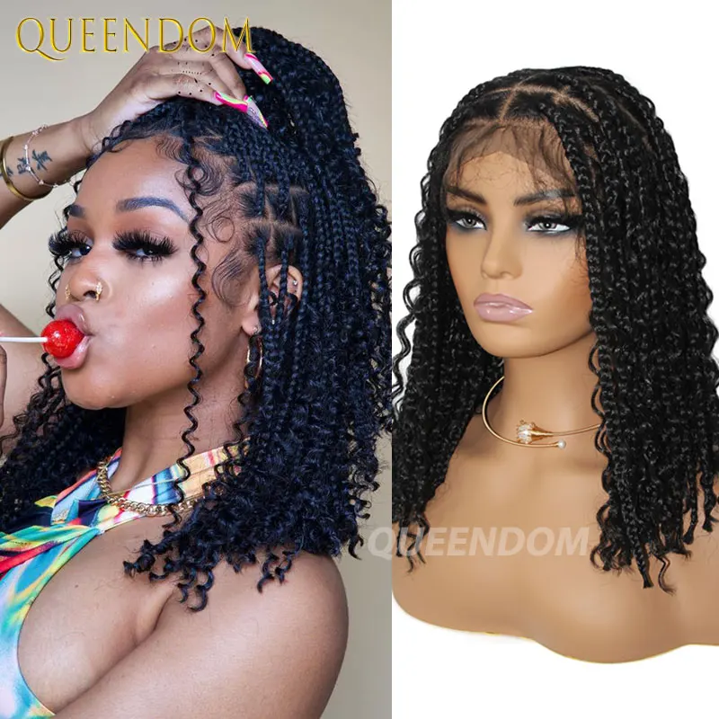 Box Braided Wigs Synthetic Bohemia Braids Wigs Jumbo Cornrow Box Braided Wig For Black Women Full Lace Wig Bob Braiding Hair Wig