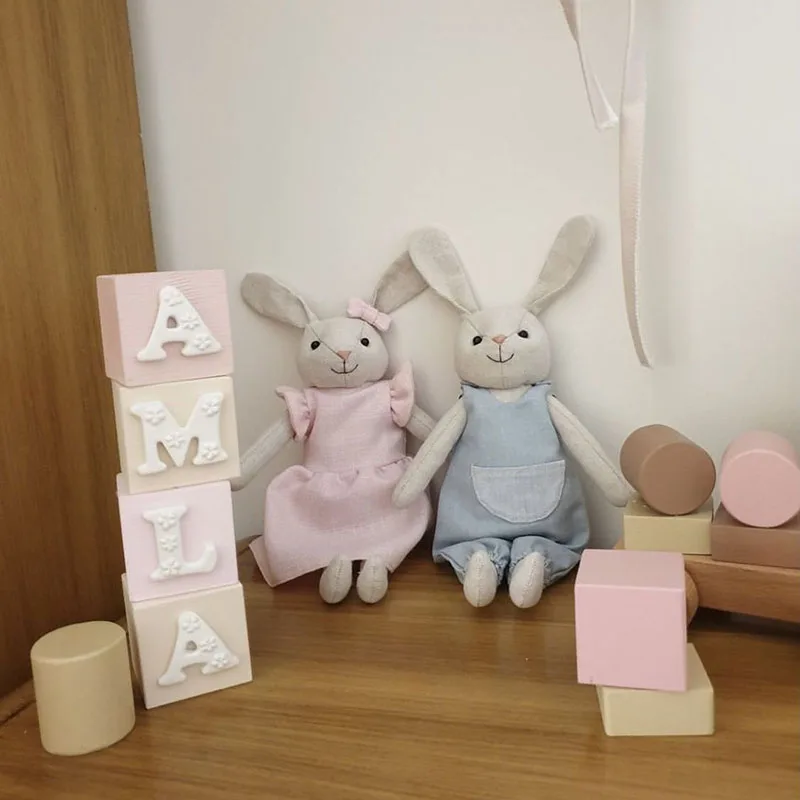 Nordic Style Deer Rabbit Cloth Doll Soft Handmade Stuffed Toy Minimalist Animal Plushie for Kids Room Home Decor Birthday Gift