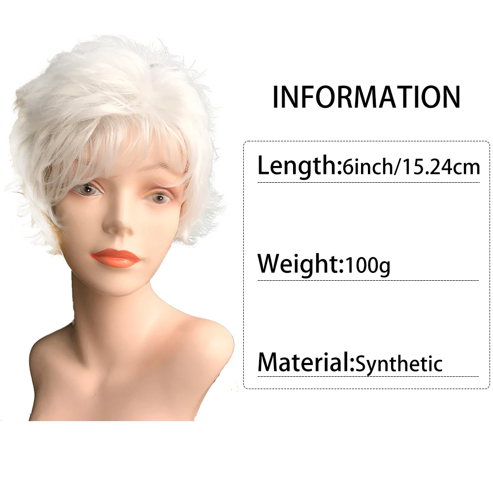 Belle Show Synthetic Short Silver White Curly Wig 6 Inch Heat Resistant Wig Natural Hair for Women and Men Daily Cosplay Party