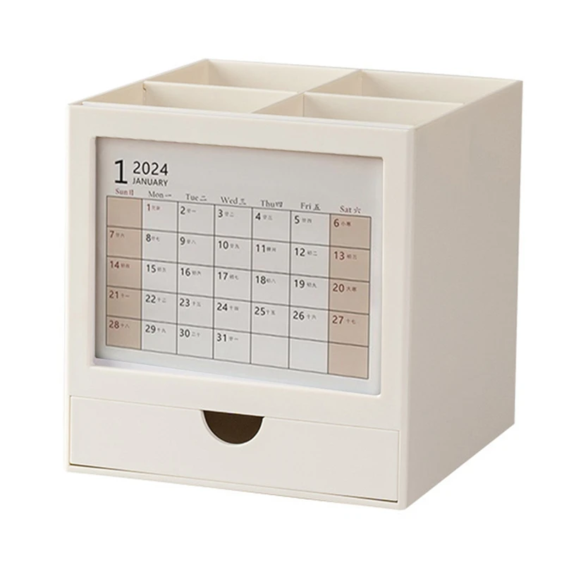 Potlood Bureau Organizer Kalender 2024 Bureaukalender, 360 °   Roterende potloodhouder en make-upborstel Penhouder voor duurzaam op kantoor