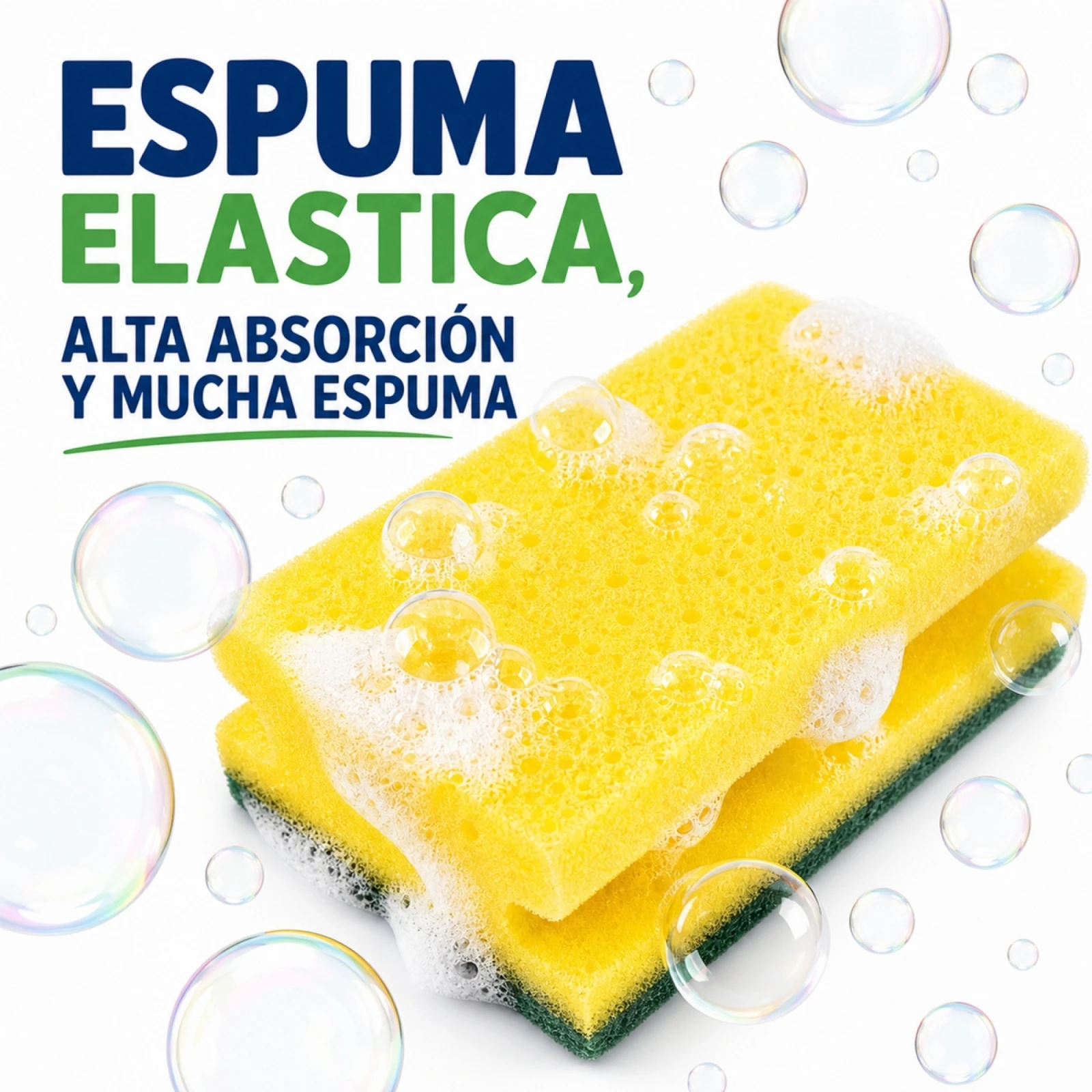 Éponge de nettoyage multi-usages avec brosse abrasive, fibre double face pour la cuisine et la vaisselle, conception ergonomique protège les ongles, mousse élastique à haute absorption, paquet de 9x7x4,5 cm
