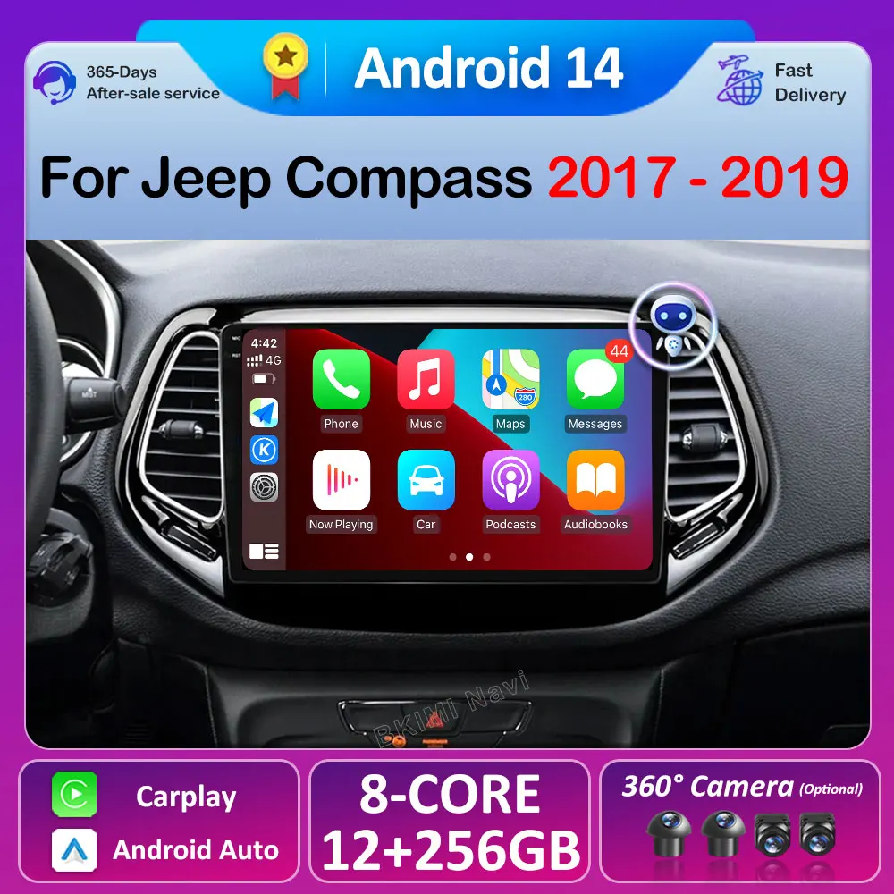 Android 14 Carplay Auto for Jeep Compass 2017 2018 2019 Video Player Car Radio Autoradio Multimedia GPS Navigation 4G  Head Unit