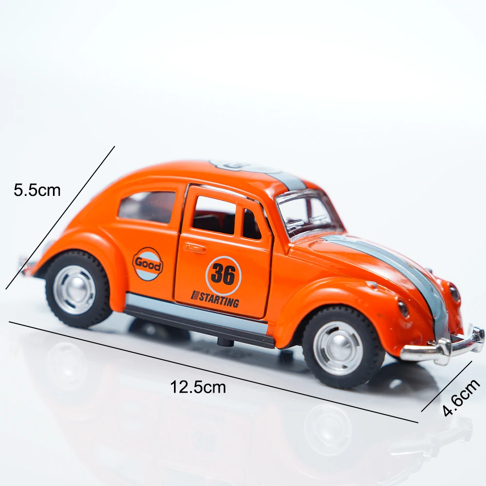 Modelo de carro em liga de besouro laranja escala 1:36, portas duplas podem ser abertas, durável, detalhes requintados, adequado para meninos e meninas/decoração de casa