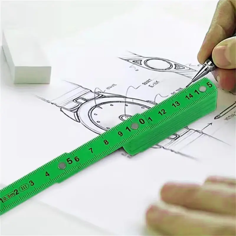 

1PC Folding Ruler, 45cm/17.72in, 10-Fold with Keychain,Multi-Purpose Folding Ruler Drawing Tool, Student Measuring Ruler