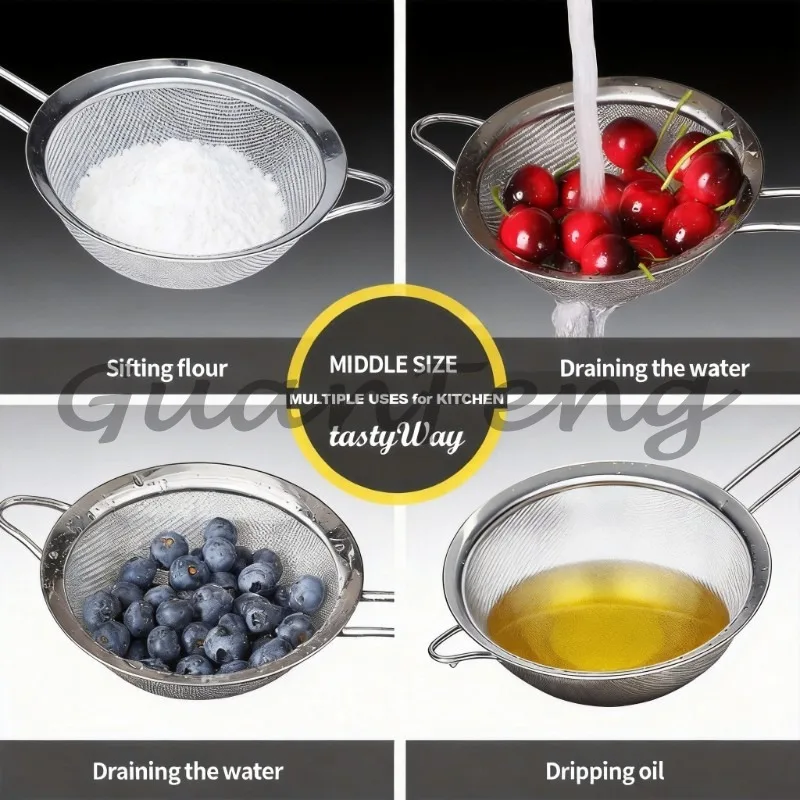 3‑Pcs Stainless Steel Fine‑Mesh Strainer Set, Hand‑Handle Flour Sifter Sieve for Home Baking