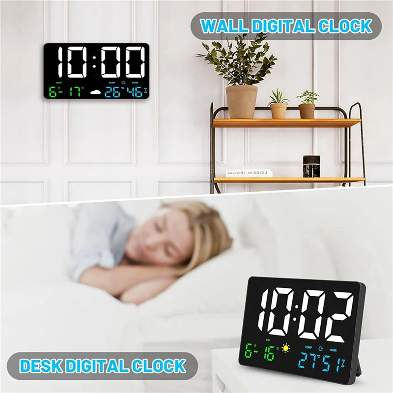 

ABYN-2X Digital Wall Clock Large Display, 25Cm USB LED Digital Wall Clocks Alarm Clock For Bedrooms With Weather Station