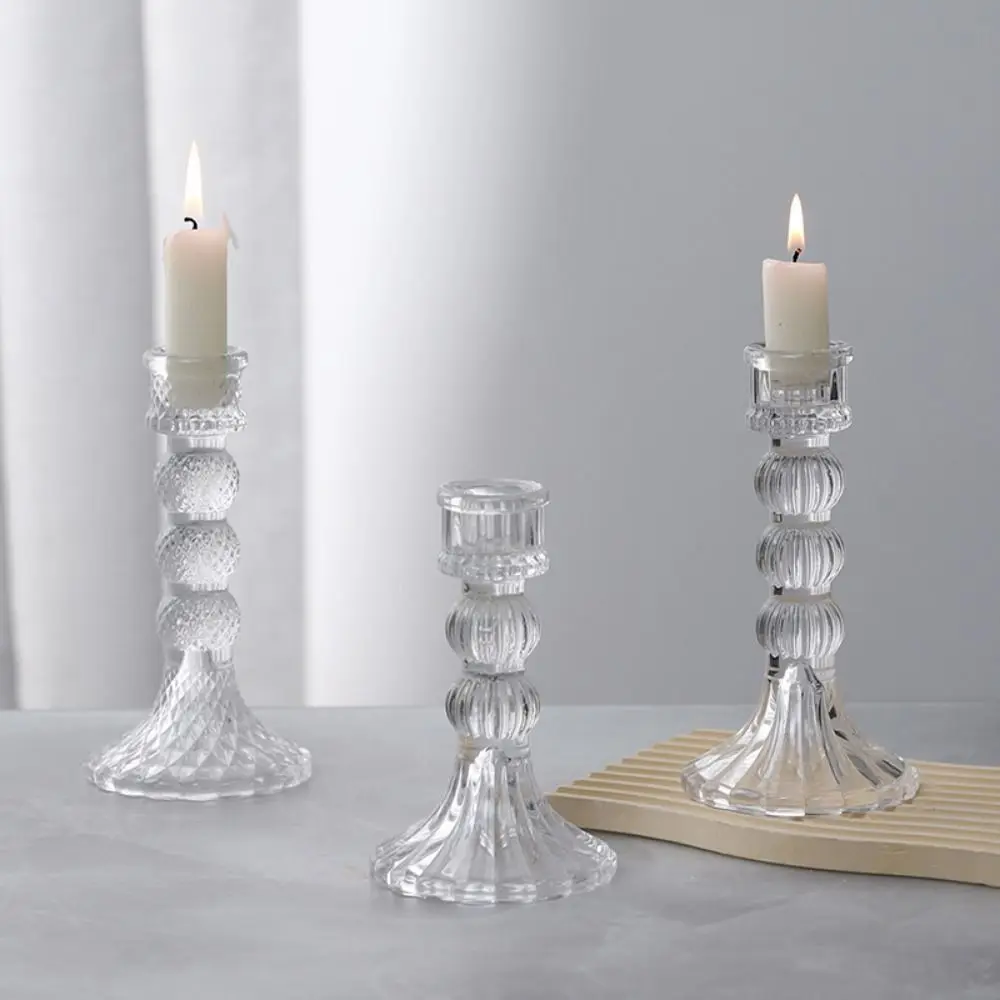 Exquisite Vintage Glass Candle Holder Transparent Durable Simple Candles Stand Thicken Non-slip Clear Glass Candlestick Party