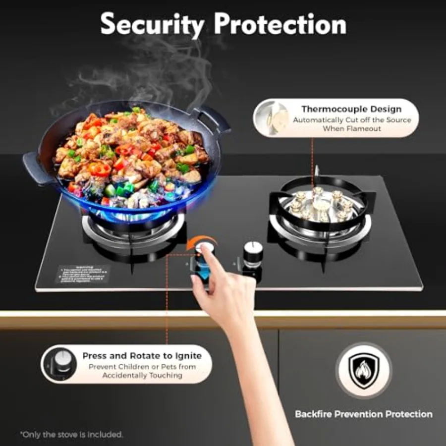 موقد غاز طبيعي مع شعلتين للتخييم والشقق الصغيرة والمطابخ الخارجية وموقد غاز مدمج من الزجاج المقسى مع تلقائي #4