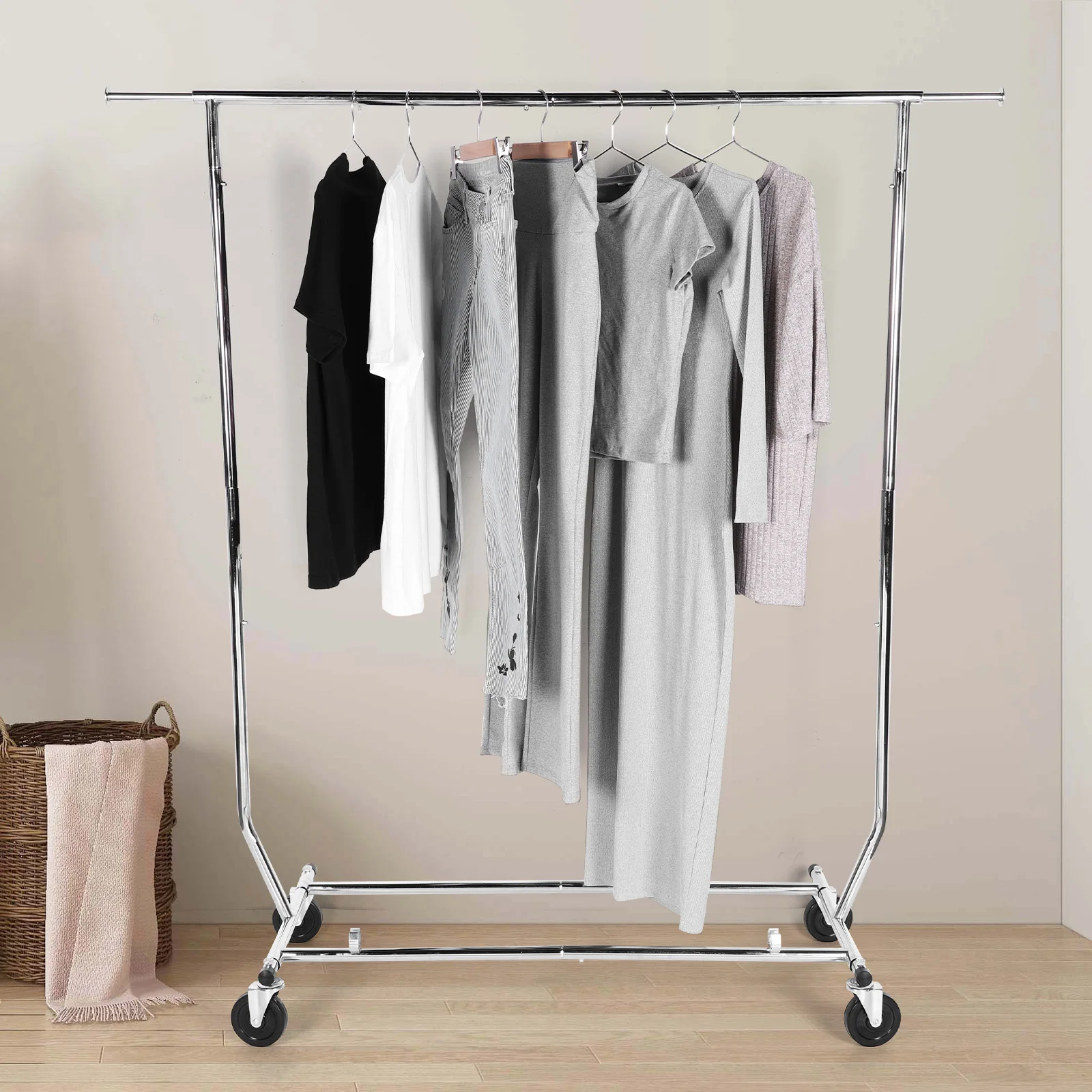

Металлическая вешалка для одежды на колесиках, передвижная, портативная, прочная, для спальни, прачечной, гостиной