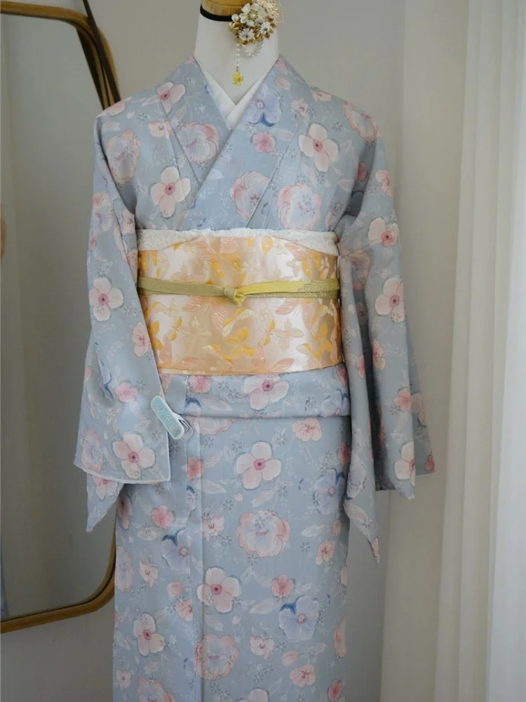 Women's Japanese Dress Small Pattern Jacquard Kimono Fresh Elegant Lace Composite Fabric Traditional Design