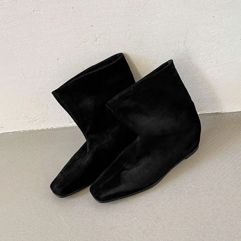 QUTAA 2027 Fashion News Cow Suede Women Ankle Boots Pointed Toe Winter Boots Flats Heels Autumn Shoes Western Short Boots 34-40