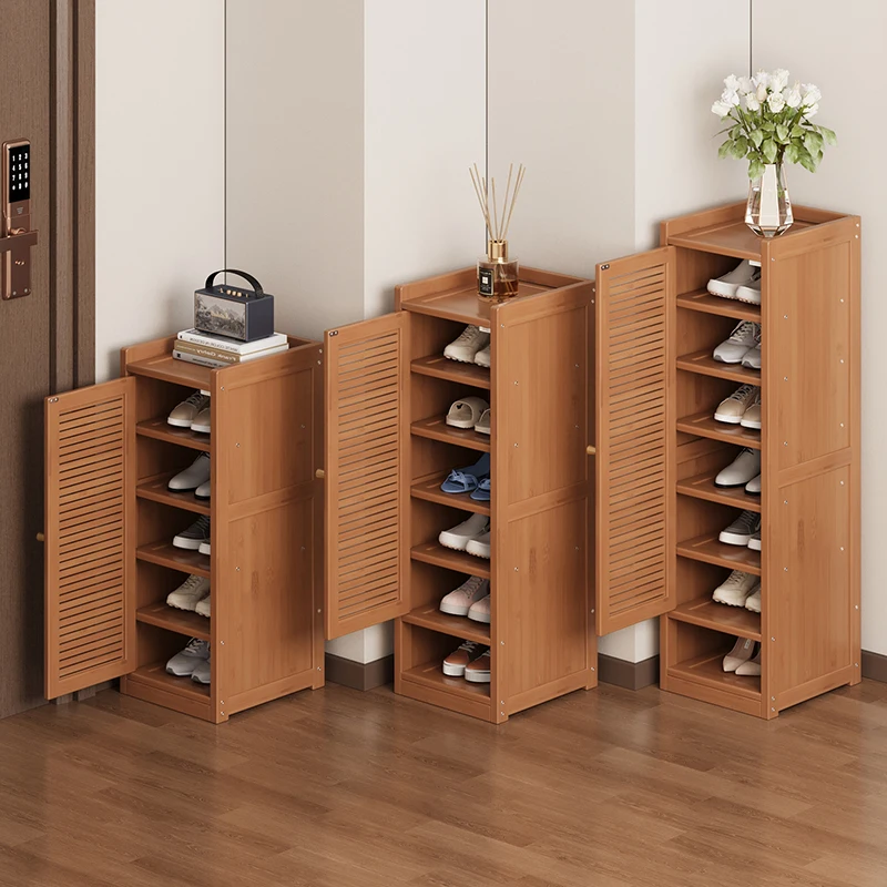 

‌Narrow Entryway Shoe Cabinet with Doors - Multi-Tier Space Saving Storage Organizer for Apartments, Rental Homes & Hallway‌