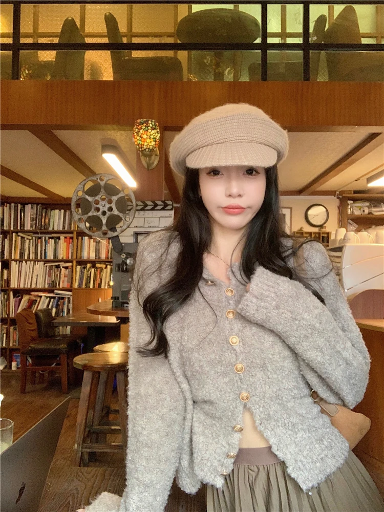 

Korean Series Idle Sle Soft Glutinous Inner wear Vintage sweater Cardigan Top Spring And Autumn Gentle Design Knit Outerwea...