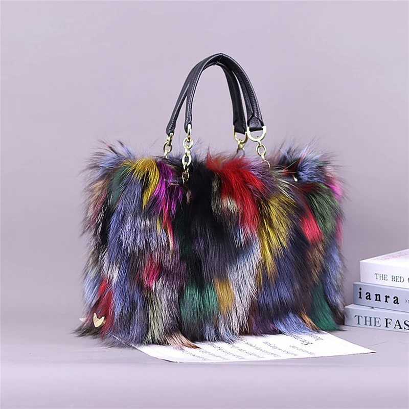 Luxury Real Fox Fur Women Messenger Bag 2024 Winter Ladies Warm Shoulder Bags Designer Fur Tote Bag Evening Party Clutch Bag