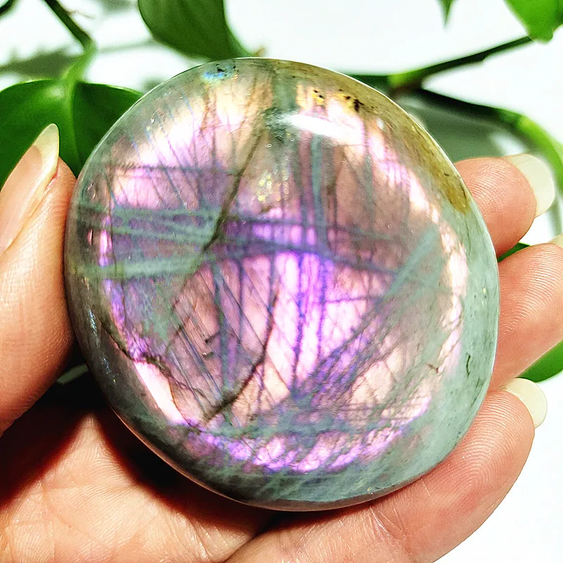 Natural Gemstone beautiful Purple light Labrador Palm Stone Crystal Sorcerer Chakra Spiritual Healing Crystal Home Decoration