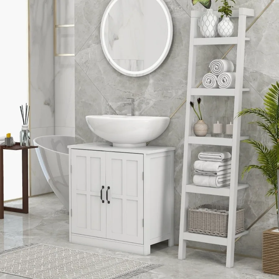 

Bathroom Sink Cabinet, Pedestal Sink Cabinet with Adjustable Shelf, White