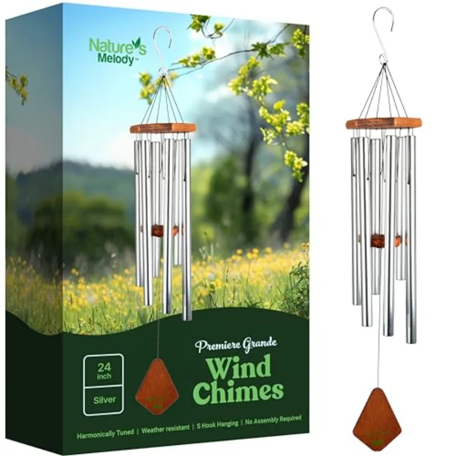 

Natures Melody Premiere Grande Tunes Wind Chimes Outdoor Windchime with 6 Tubes Tuned to E Pentatonic Scale Rustproof Aluminum