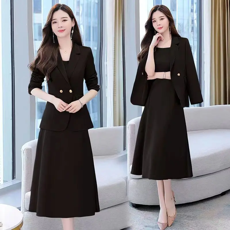 Two Piece Set Women Office Lady New Matching Dress Suit Workwear Single Breasted Top Blazer 2 PCS Set Suit