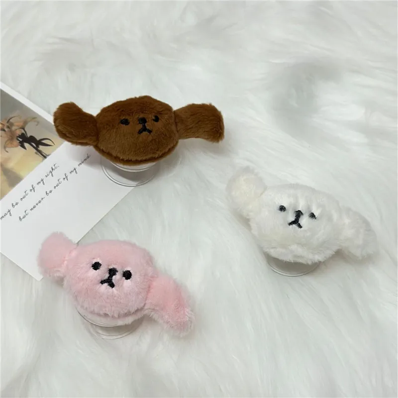 3D Warm Plush Dog Mobile Phone Holder Stand  Anti-Fall Lazy Finger Ring Bracket Grip For IPhone 16 15 Samsung Foldable Hoder