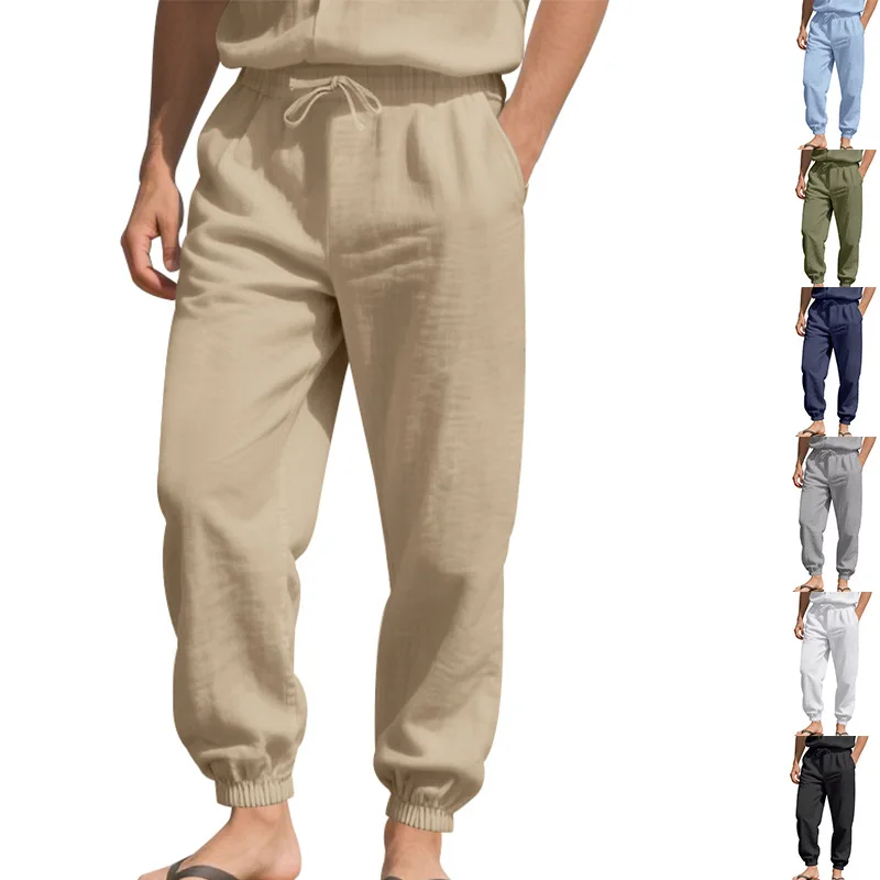 

Cotton Linen Pants Men's Summer Loose Casual Sports Leggings Casual Pants Trousers High Waist Solid Color