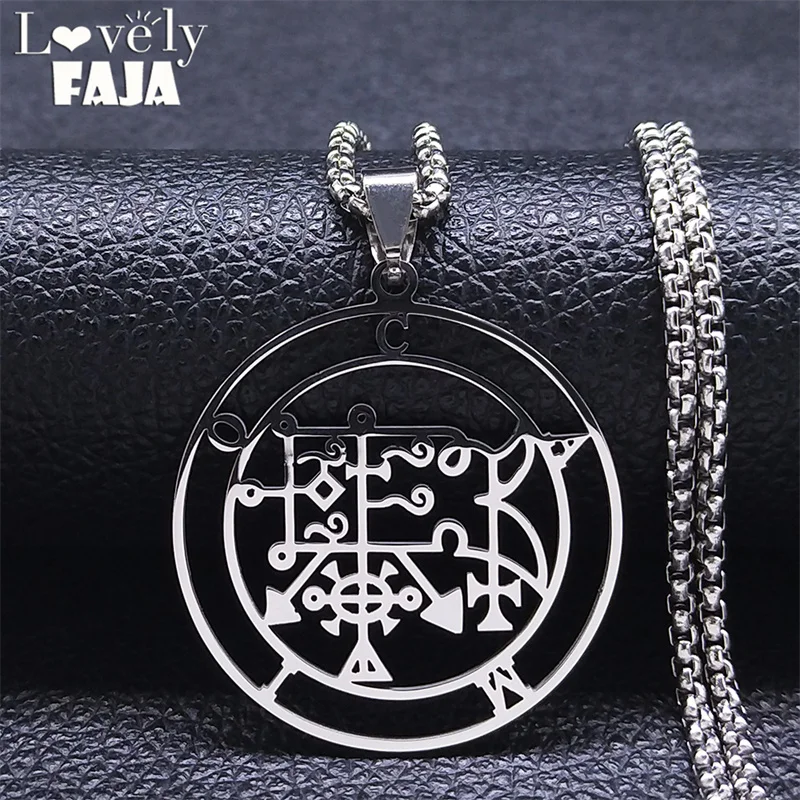 Demon Seal CAMIO Stainless Steel Pendant Necklaces Chain Women/Men Silver Color Statement Necklace Jewelry Gargantilha N3331S04