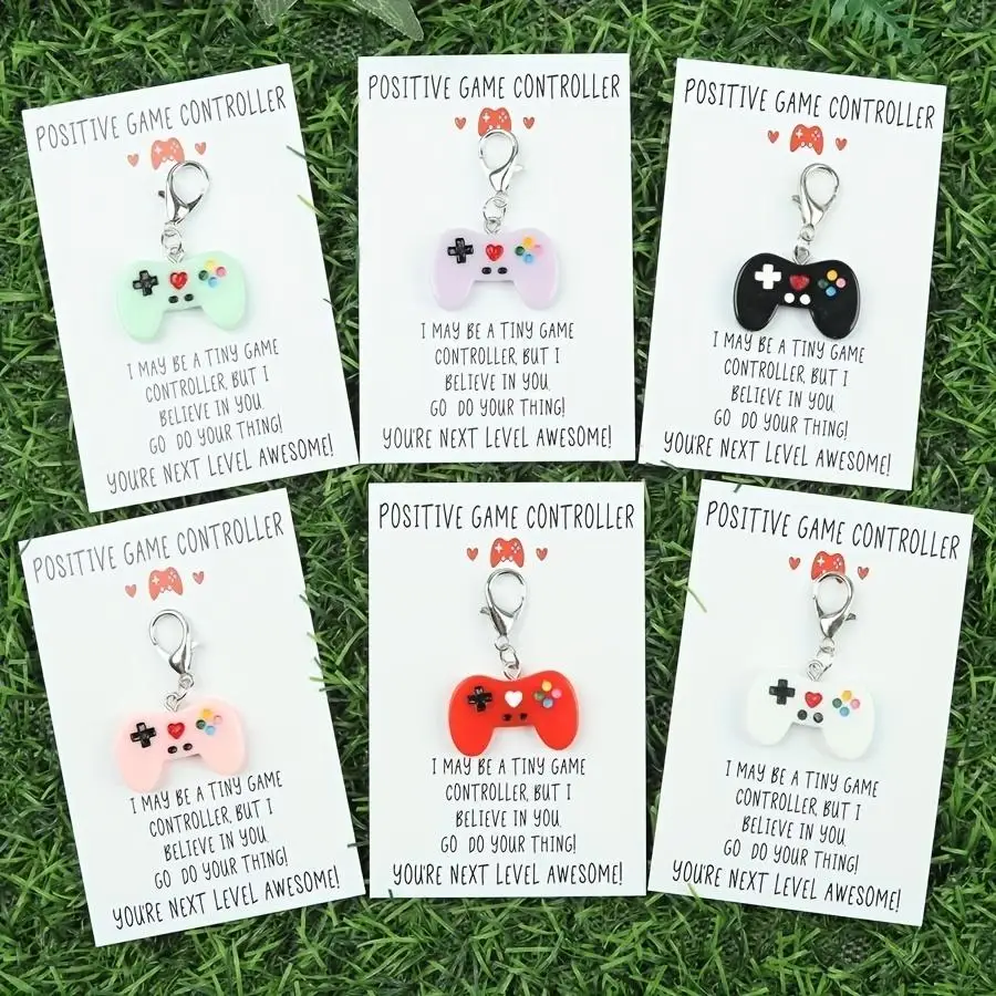 1/5/10/20/50/100pcs Positive Game Controller Keychain - Red Resin Gamepad with Heart & Star Design, Zinc Alloy Chain, Motivation