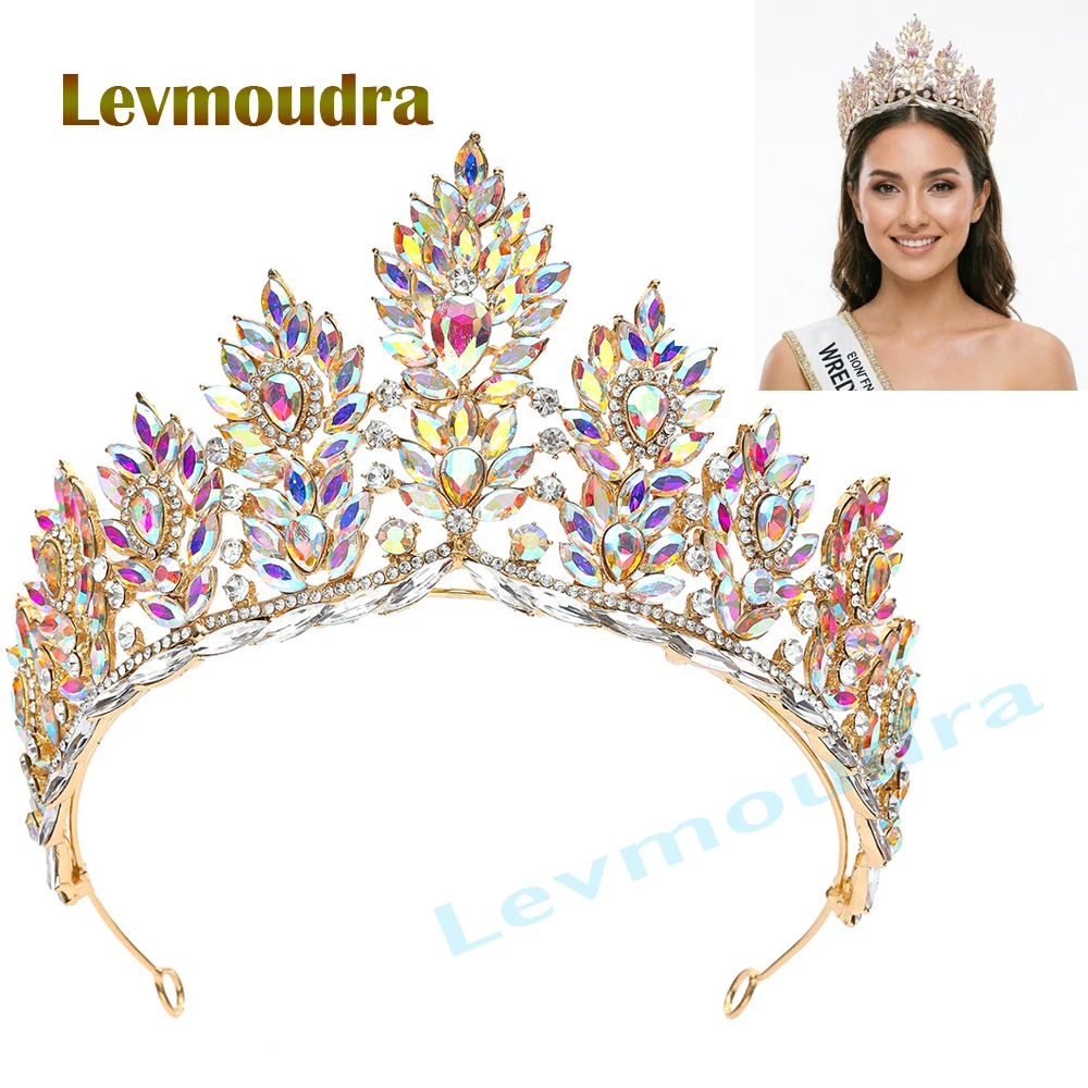 

Levmoudra Luxury Crystal Big Crown Tiara Queen Women Beauty Pageant Prom Crowns Tiaras Wedding Bridal
