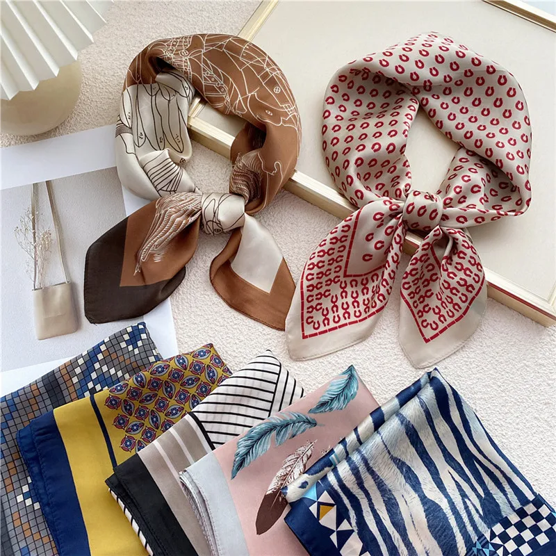 Women Neckerchief Headscarf Various Patterns Square Scarves Casual Workplace Ladies Kerchief Neck Wraps Scarf Headband Bandanas