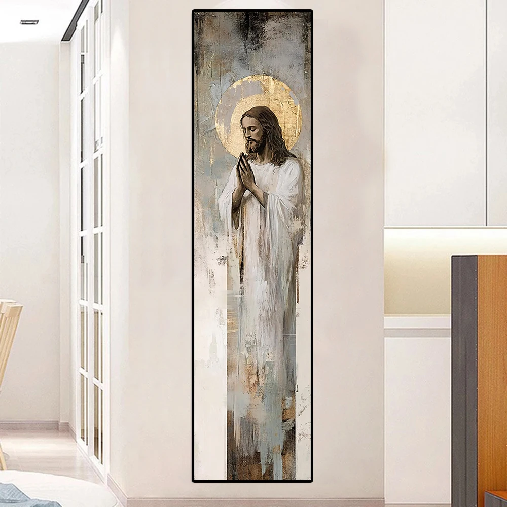 Jesus Prayer Painting Retro Abstract Wall Art Poster Religious God Picture Living Room Bedroom Home Interior Decor Canvas Print