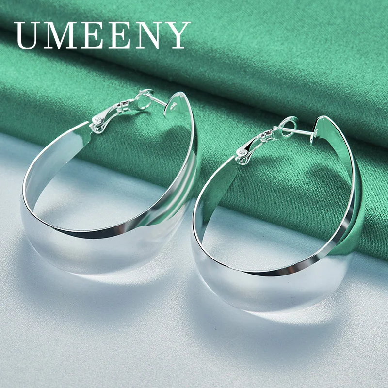 

925 Sterling Silver 35MM Women's U Shaped Hoop Earrings Fashion Charm Jewelry Wedding Party