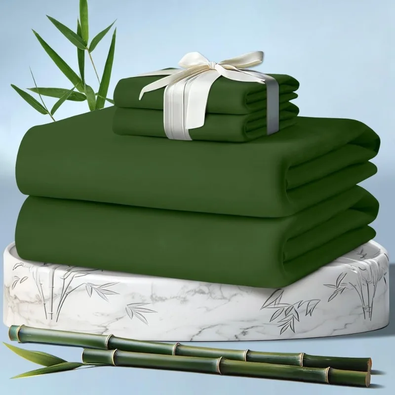Queen Size Bamboo Viscose Sheets 4PCS Ultra Soft Cooling Bed Sheets with 17 Deep Pocket for Hot Sleepers Olive Green