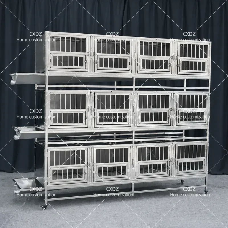 Multi Layer Stainless Steel Dog Cage Double Layer Pet Isolation Crate for Veterinary Clinic Pet Store Heavy Duty Flushable
