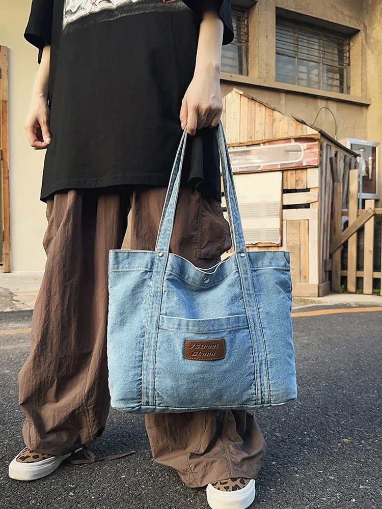 Borsa a tracolla Vintage da donna borsa a tracolla leggera in Denim borsa per la spesa pieghevole Casual Versatile di grande capacità