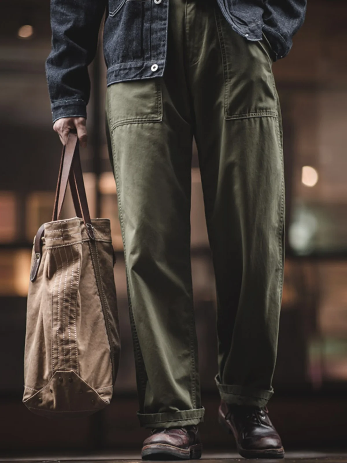 

American Retro Summer Officer Pants Men's Replied Workwear Straight Leg Casual Long Trousers Canvas Cotton Military een