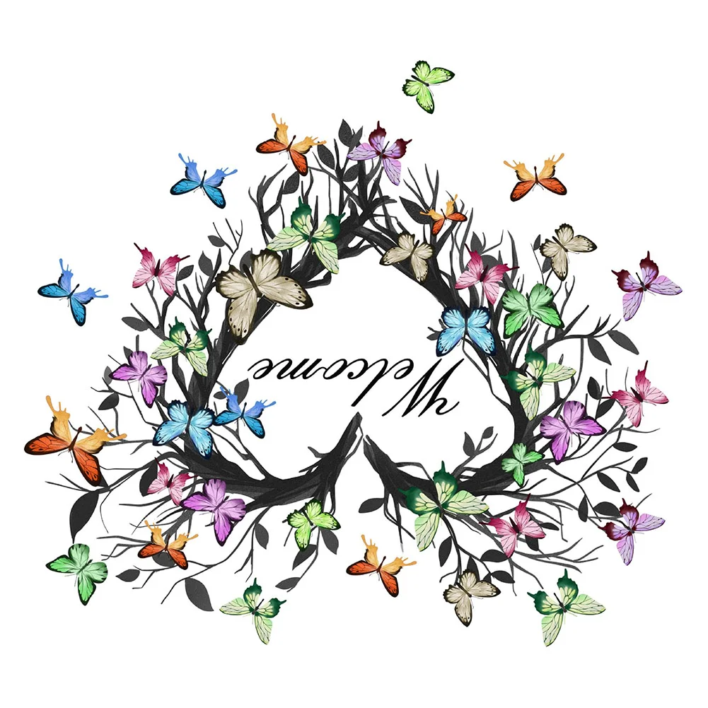 English Welcome Love Door Sticker  Beautiful Butterfly Garland PVC Wall Sticker  Suitable for Mirrored Plastic Objects