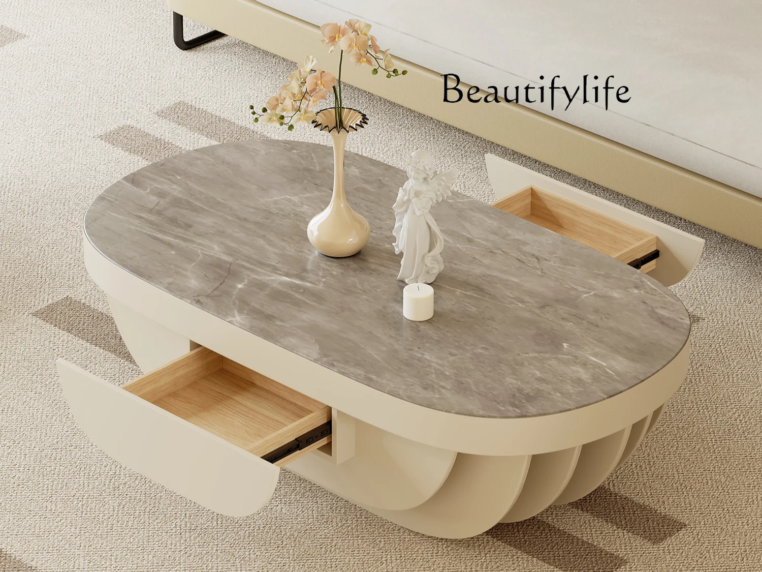 Nordic Modern Minimalist Creative Oval Tea Table Large Size Light Luxury High Sense Stone Plate Tea Table