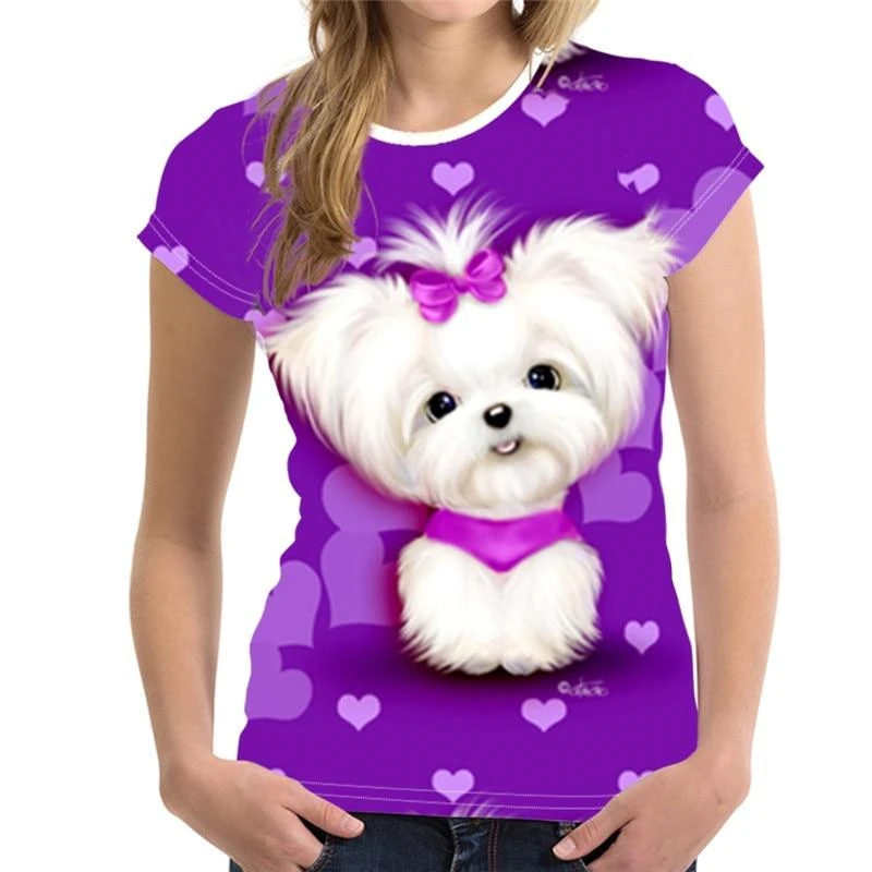 3D Leuke Dierenhond Print T-shirt Vrouwen Korte Mouw Vrouwelijke Harajuku Tees Casual O-hals Tops Vrouwen Kleding Dames Y2K Streetwear