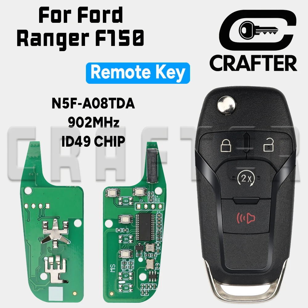 Key Crafters Car Remote Key N5F-A08TDA ID49 CHIP 902MHz For Ford Fusion Raptor Ranger F150 F250 F350 F450 Flip Folding Car Key