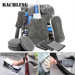 9pcs Car Wash Cleaning Kits Microfiber Towels Tire Brush Waxed Cotton Towel Washes Sponge Auto Wash Gloves Car Cleaning Tools