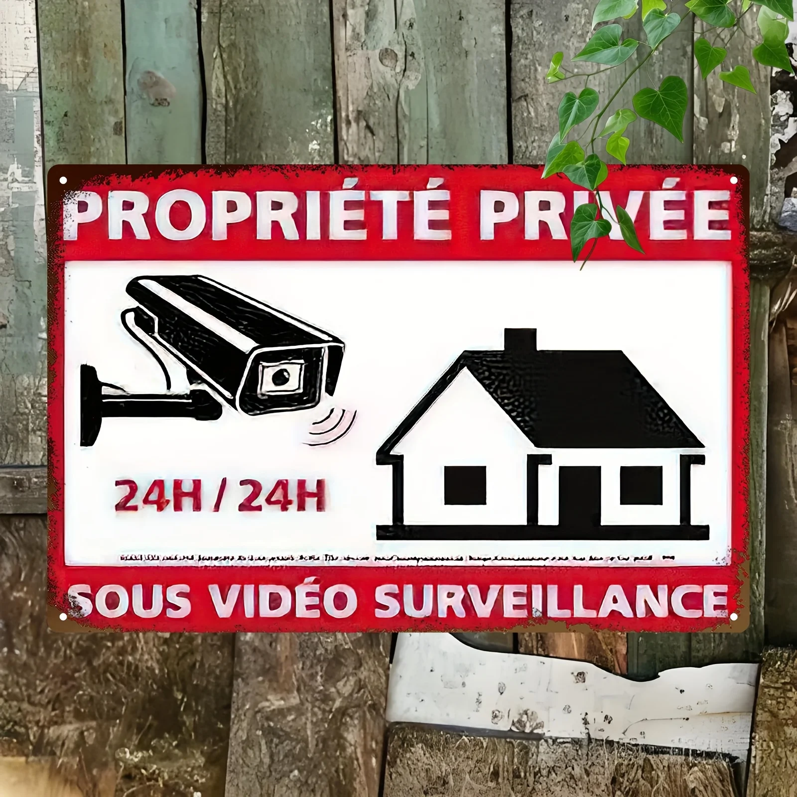 Vintage Metal Security Sign - 24/7 Video Surveillance, Alarm System Protected Home, for Bedroom, Kitchen, Living Room, Office De