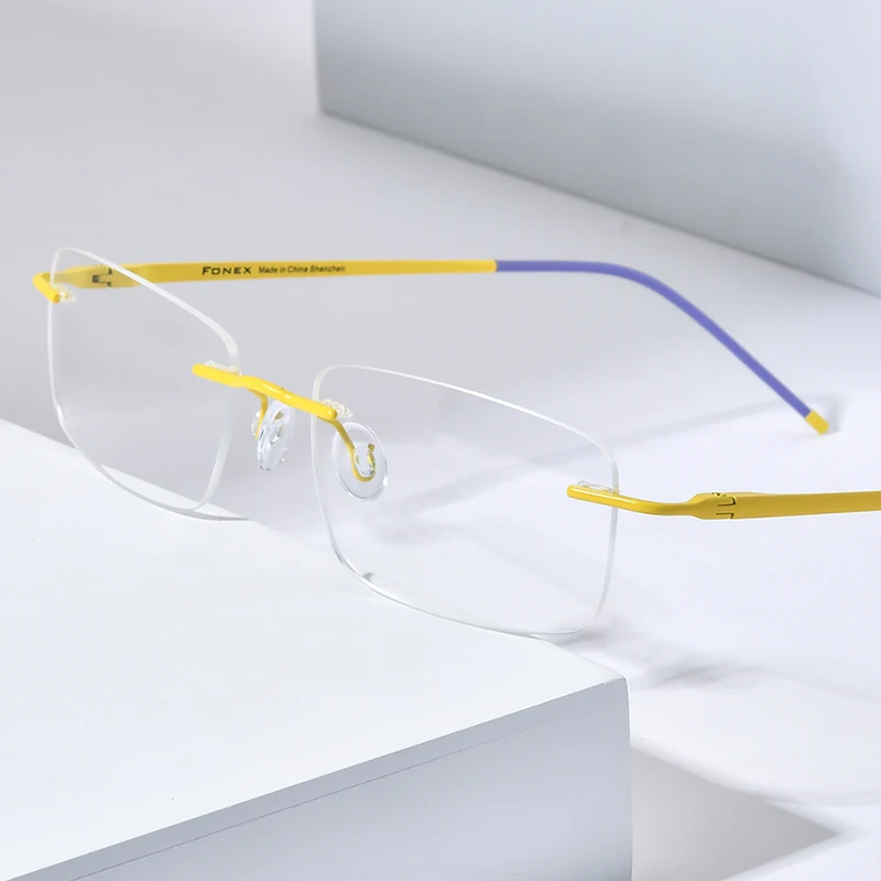 FONEX Rimless Titanium Glasses Frame Men Brand Design Frameless Eyeglasses Women Ultralight Screwless Japanese Eyewear 85853