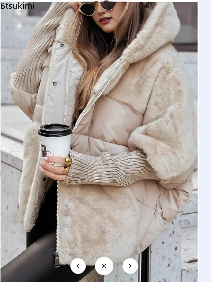 2025 Autumn Winter Women's Loose New Splicing Down Cotton Jacket Parka Loose Warm Fashion Jackets Coat Fashionable Streetwear