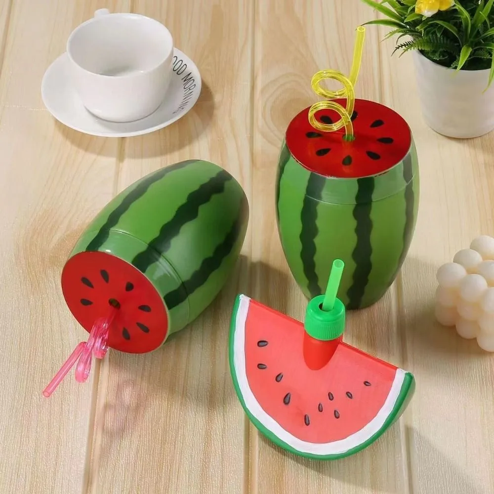Taza de paja de fruta de dibujos animados creativos, sandía, limón, fresa, piña, botella de agua, plástico de grado alimenticio, vajilla Multicolor